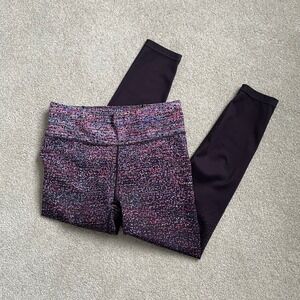 Athleta High Rise Speckled Print Leggings Black Pink Purple Activewear Size M